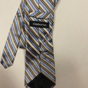 100% Silk Claiborne Men's Tie - Blue and Brown Stripes